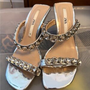 Zara Shimmering Silver Heels with Crystal Accents